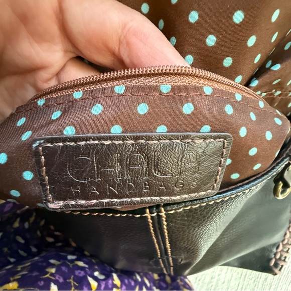 Chala Charming Crossbody Handbag With Flap Top and Zipper Black/Dark Brown!NWOT! - Picture 6 of 10